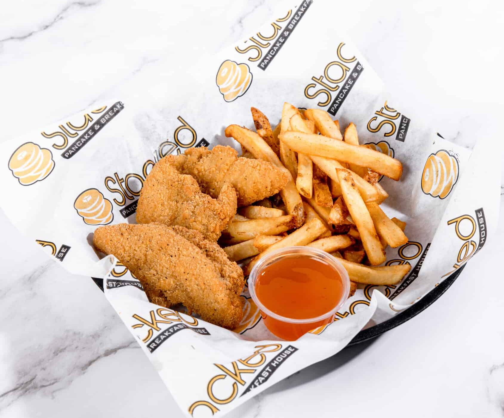 Kids Chicken Fingers with Fries Stacked